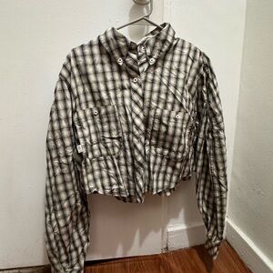 BDG Cropped Flannel Plaid Shirt Medium